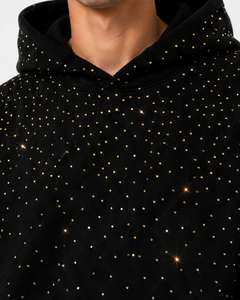 Conjuntos de Sudadera con Capucha Oversize Negra Personalizada con Pedrería Brillante y Pantalones Anchos de Felpa de Algodón Pesado Estilo Y2K Bling Fashion - Product Image 4