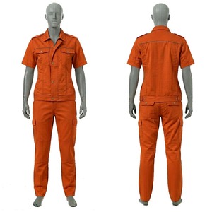 Ensemble uniforme de travail pour femmes en coton sergé 280 GSM de qualité supérieure, orange, avec design à panneaux, broderie, impression par transfert thermique, logo personnalisé - Product Image 1
