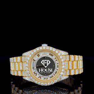 Reloj de Acero Inoxidable con Incrustaciones de Diamantes Moissanite VVS de Corte Brillante Redondo para Uso Unisex, Esfera Romana - Product Image 1