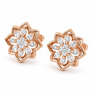 Pendientes de Oro Rosa con Diamantes en Forma de Flor y Diamantes de Corte Esmeralda, Certificados por IGI, Joyería Clásica para Mujer, Ideal para Bodas - Product Image 6