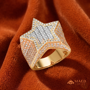 Anillo de Sello Estrella Premium con Acabado en Oro Amarillo de 18k, Banda con Micro Pavé Completo de Diamantes Baguette, Joyería Hip Hop para Raperos - Product Image 2