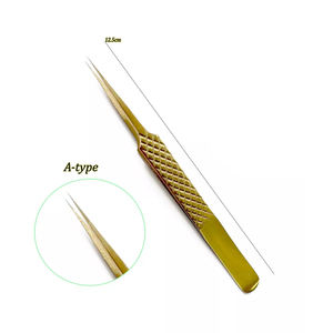 Pinzas Profesionales para Extensión de Pestañas, Color Dorado, Punta Fina Recta, Acero Inoxidable Alemán, Pinzas para Pestañas Postizas para Belleza - Product Image 1