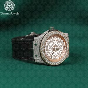 Charm_Jewells Montre de luxe pour femme en or jaune, boîtier rond de 38 mm, mouvement à quartz analogique, cadran en cristal saphir, bracelet en cuir - Product Image 2