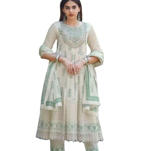 El último diseñador de Fab Zone, vestido Anarkali DE TRABAJO bordado de algodón puro, Sari pakistaní de alta calidad para fiesta, estampado Salwar Kameez - Product Image 1