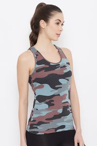 Débardeur pour femme à imprimé camouflage, col rond, respirant, tricoté, sportif, sans manches, longueur normale - Product Image 2