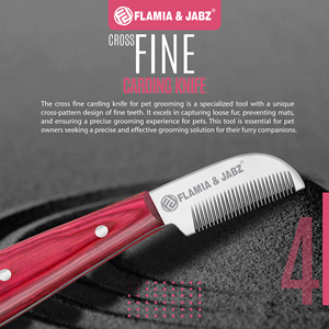 FLAMIA & JABZ หวีกรูมมิ่งสุนัขสแตนเลส ด้ามไม้สีแดง มีดตัดขนสัตว์เลี้ยงสำหรับเทอร์เรีย สีชมพู - Product Image 5