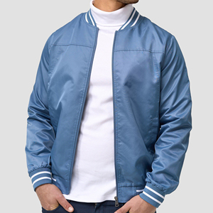 เสื้อแจ็คเก็ตบอมเบอร์สีน้ำเงินสำหรับผู้ชาย สีพื้น ปิดด้วยซิป กันลม สไตล์ลำลอง ทรงเข้ารูป ผลิตจากโพลีเอสเตอร์ เหมาะสำหรับใส่ในฤดูใบไม้ร่วง - Product Image 5