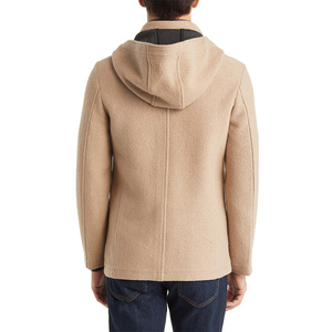 Manteau court en laine mérinos beige pour homme, simple boutonnage, col rabattu, fermeture boutonnée, style décontracté chic, veste d'hiver - Product Image 3