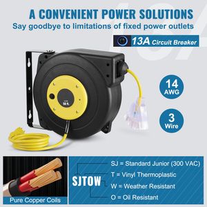 Avvolgicavo Retrattile Rinforzato da 15 Metri 14AWG/3C SJTOW con Presa Tripla Illuminata 13 Amp, Cavo da 1,5m, Connettore CEE Maschio - Product Image 4