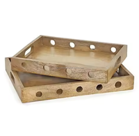 Plateau de service en bois d'acacia personnalisable, grand modèle rond avec poignée, style moderne pour la maison