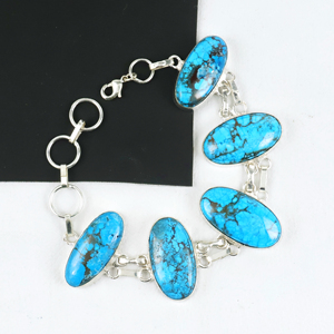925 Sterling Silver Magnesite Turquoise Link <b>Bracelet</b> Handcrafted Natural Opaque Gemstone Oval <b>Stone</b> Chain <b>Bracelet</b> Jewelry - Product Image 1