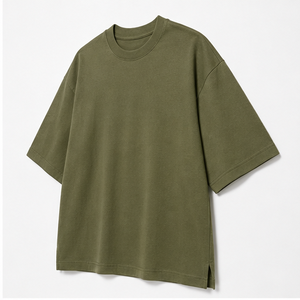 T-shirt Homme Oversize à Manches Courtes et Col Rond en Coton et Chanvre Vert Olive Personnalisé MTS-OVR-0019 - Product Image 3