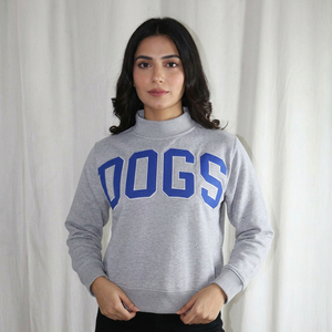Unisex Gray Turtleneck Sweatshirt With Blue Dogs Letter Print Regular Fit Casual Pullover Autumn Wear CLUSH SPORTS - Product Image 1