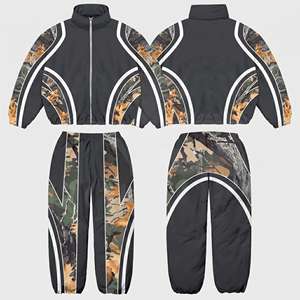 Ensemble de survêtement coupe-vent imprimé en nylon pour homme, avec fermeture éclair, logo personnalisé, veste et pantalon deux pièces, écologique et résistant au vent - Product Image 2