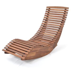Silla Mecedora de Madera de Acacia con Respaldo Alto y Asiento de Listones Anchos para Uso en Jardín Exterior - Product Image 1
