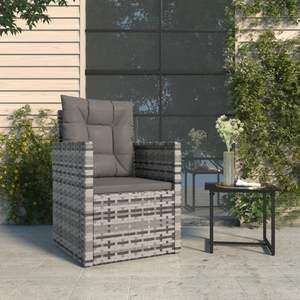 Poltrona da giardino in Poly Rattan grigio con cuscini elegante sedia da giardino - Product Image 1