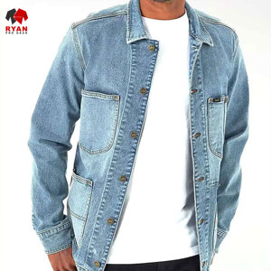 แจ็คเก็ตยีนส์คุณภาพพรีเมียมสำหรับผู้ชาย ติดกระดุม พร้อมโลโก้สั่งทำพิเศษ ป้องกันรอยยับ - Product Image 1