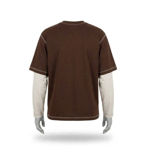 Camiseta de hombre extragrande con capas, logotipo personalizado, 100% algodón, doble manga, estilo urbano, OEM, venta al por mayor, informal, 2 en 1 - Product Image 3