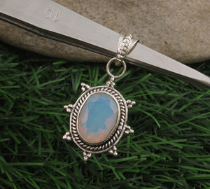 Pendentif en forme de cœur en opale et quartz, plaqué platine vintage, argent sterling 925, vente en gros, prix de gros, directement de l'usine - Product Image 1