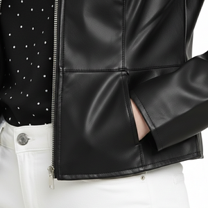 เสื้อแจ็คเก็ตหนังแกะแท้สำหรับผู้หญิง ขายส่ง มีกระเป๋าและทรงครอป - Product Image 6