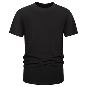 T-shirt pour homme à col rond, manches courtes, noir uni, en jersey de coton, coupe décontractée, tissu tricoté uni teint - Product Image 1