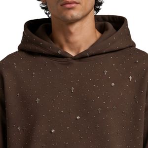 Sweat à capuche oversize en polaire marron foncé pour homme, motif étoile en strass, design lourd, streetwear de luxe personnalisé - Product Image 5