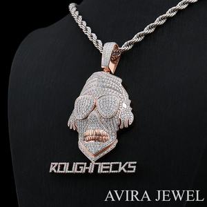 Collar con Colgante Hip Hop de Plata de Ley 925, Chapado en Oro Rosa, Diseño Unisex para Hombre y Mujer, con Diamante Moissanita - Product Image 4