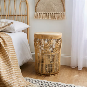 Natural rattan <b>cube</b> storage <b>basket</b> designed with open-slat corner framing and cut-out handles, sized for shelving units. - Product Image 6