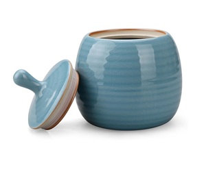 Glossy Blue <b>Storage</b> Jar Curved Silhouette Airtight Lid Crackle Finish Premium <b>Kitchen</b> Countertop Organizer Luxury <b>Storage</b> - Product Image 3