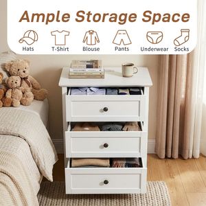 <b>White</b> Embossed SG014FD P2 MDF + Particleboard Melamine Veneer Framed 60*40*70cm Three Drawer <b>Bedside</b> Table 1 Bedroom Furniture - Product Image 5