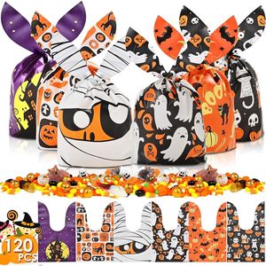 Sacchetti per dolcetti di Halloween AhfuLife, 120 pezzi con 6 design, sacchetti regalo con adorabili orecchie di coniglio, snack per feste - Product Image 1