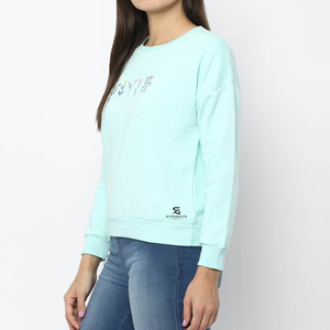 Sudadera Oversize Rosa para Mujer, Cuello Redondo, Hombros Caídos, Manga Larga, Color Sólido, Tejido de Algodón, Otoño Invierno, Logotipo Personalizado en la Parte Delantera - Product Image 3