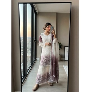 Tenue de fête prête à porter, salwar kameez en faux georgette avec des broderies complexes en fils et des sequins pour femmes, vêtements de fête et ethniques - Product Image 1
