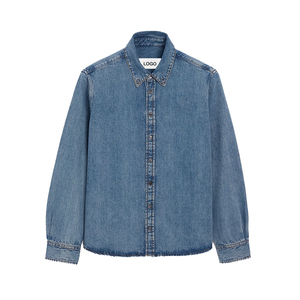 Chemise en jean bleu boutonnée pour homme, broderie personnalisée, style Oxford décontracté, streetwear de luxe, en coton, qualité supérieure, OEM - Product Image 6