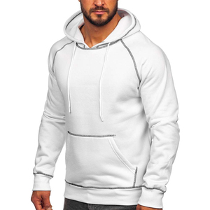 Sweat-shirt à capuche blanc pour homme, 100 % coton molletonné, coupe classique, couleur unie, tricoté, teint uni, avec poches, idéal pour l'automne - Product Image 1