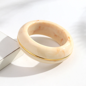 Bracelet jonc vintage rond en résine, incrusté de lignes dorées et argentées, bijou fantaisie épais, cadeau - Product Image 2