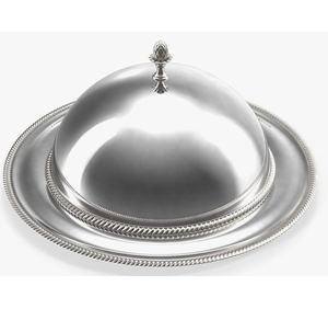 Couverture alimentaire ronde en acier inoxydable plaqué argent, organisateur de table, couvercle de plat, dôme avec poignée - Product Image 3