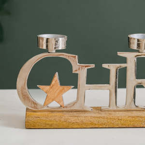 <b>Christmas</b> Letter Candle Holder Wooden Base Vintage Style Handicraft Decor - Product Image 2