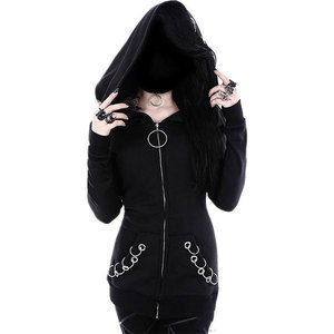 Sweat-shirt à capuche surdimensionné gothique pour femmes, avec fermeture éclair, manches longues, veste punk avec poches - Product Image 1