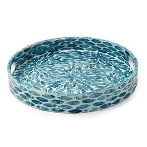 Plateau de service de luxe en mosaïque de nacre, finition marbre, en bois laqué, pour table basse et petit-déjeuner - Product Image 1