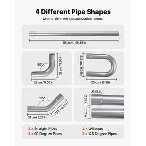 Kit de tubes d'échappement personnalisés en acier doux de 2,25 pouces, 8 pièces, 90 et 135 degrés, tubes en U, finition galvanisée, ajustement universel pour - Product Image 3