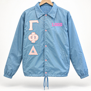 เสื้อแจ็คเก็ตโค้ชไนลอนปักลายกรีกสีชมพู ยี่ห้อ SORORITY Gamma Phi Delta น้ำหนักเบา สำหรับทุกเพศ ป้องกันลม กันฝน มีซับใน ติดกระดุมแป๊ก - Product Image 2