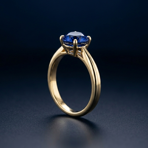 <b>Blue</b> Sapphire Solitaire Diamond <b>Ring</b> in 14K Gold Round Brilliant Women Wedding Band Anniversary Jewelry - Product Image 1