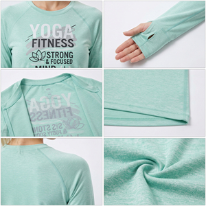 T-shirt de yoga à manches longues pour femmes, imprimé, col rond, tricoté en polyester, haut de sport, style sportif, coupe ajustée, tee-shirt de fitness pour femmes - Product Image 6