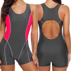 Women One Piece Swimsuit Scoop Neck Color Blocking Contrast Binding Stretch Shorts Swimwear - Product Image 6