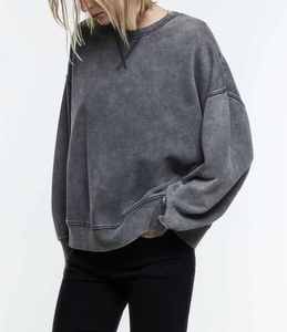 Sudadera Oversize Vintage para Mujer con Efecto Lavado Ácido, Cuello Redondo, Forro Polar, Estilo Urbano, Ajuste Holgado - Product Image 1