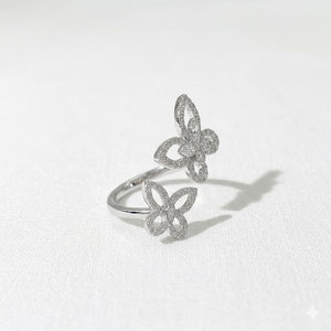 Customize 14K Solid Gold Butterfly Wrap <b>Ring</b> Lab Grown Diamond Pave Set Twin Butterfly Bypass <b>Ring</b> <b>Adjustable</b> Statement Jewelry - Product Image 2