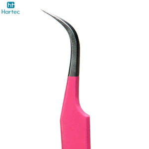Fully Customized Made Grafted Tweezers Pure Stainless Steel Dark Pink Color Fiber Curved Shape Tip Extension Tweezers Set - Product Image 5
