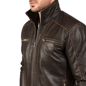 Veste de moto en cuir marron pour homme, veste en cuir véritable style Cafe Racer, coupe slim, veste en cuir vintage pour motard - Product Image 6
