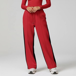 Pantalon de survêtement évasé personnalisé pour femme, coupe droite et large, longueur intégrale, style décontracté et tendance, avec empiècements latéraux, conception OEM - Product Image 2